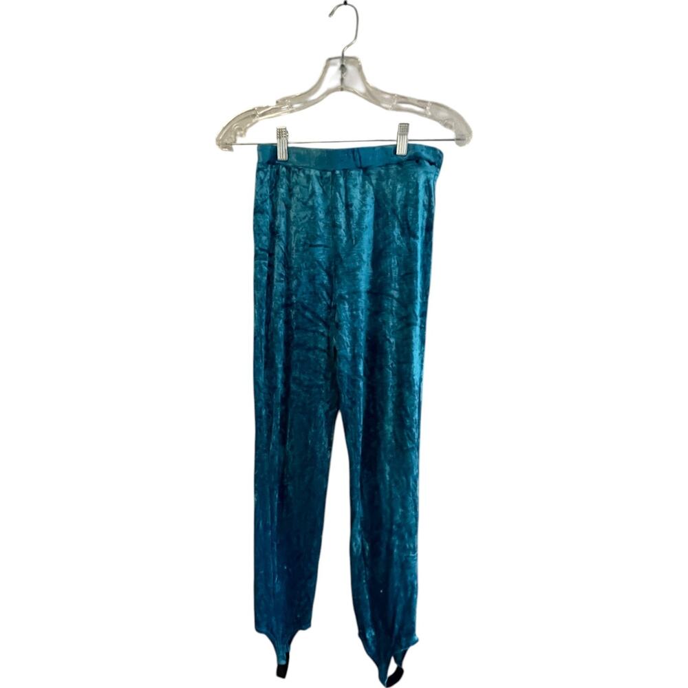 Neiman Marcus Pull On Pants Womens Size M Teal Crushed Velvet With Foot Straps